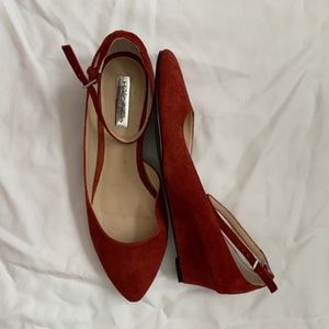 Halogen Ankle Strap Suede Low Wedge